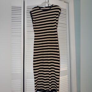 Zara Black & Cream Striped Sleeveless Knit Dress